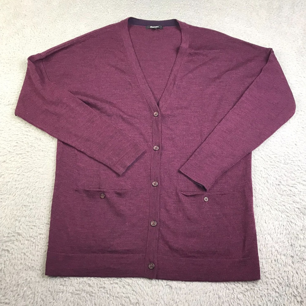 Rohan Sweater Womens 14 Purple Merino Wool Knit Button Up Grandma Cardigan